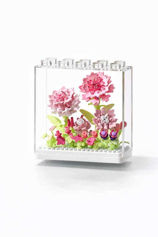 Pink Carnation Floral Display Mini Building Block Set with Acrylic Case (335 Pieces)