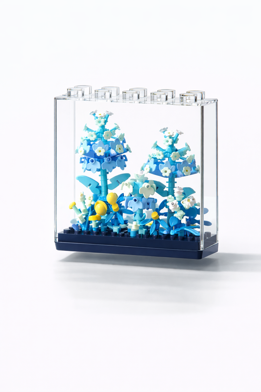 Blue Windflower Floral Display Mini Building Block Set with Acrylic Case (343 Pieces)