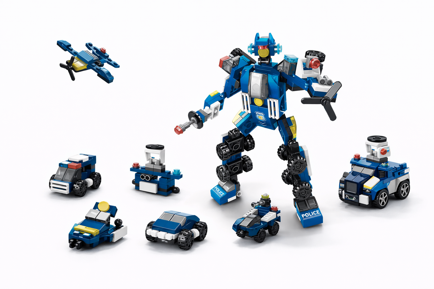 6-in-1 Mini Police Mech Robot Building Block Set (135 Pieces)