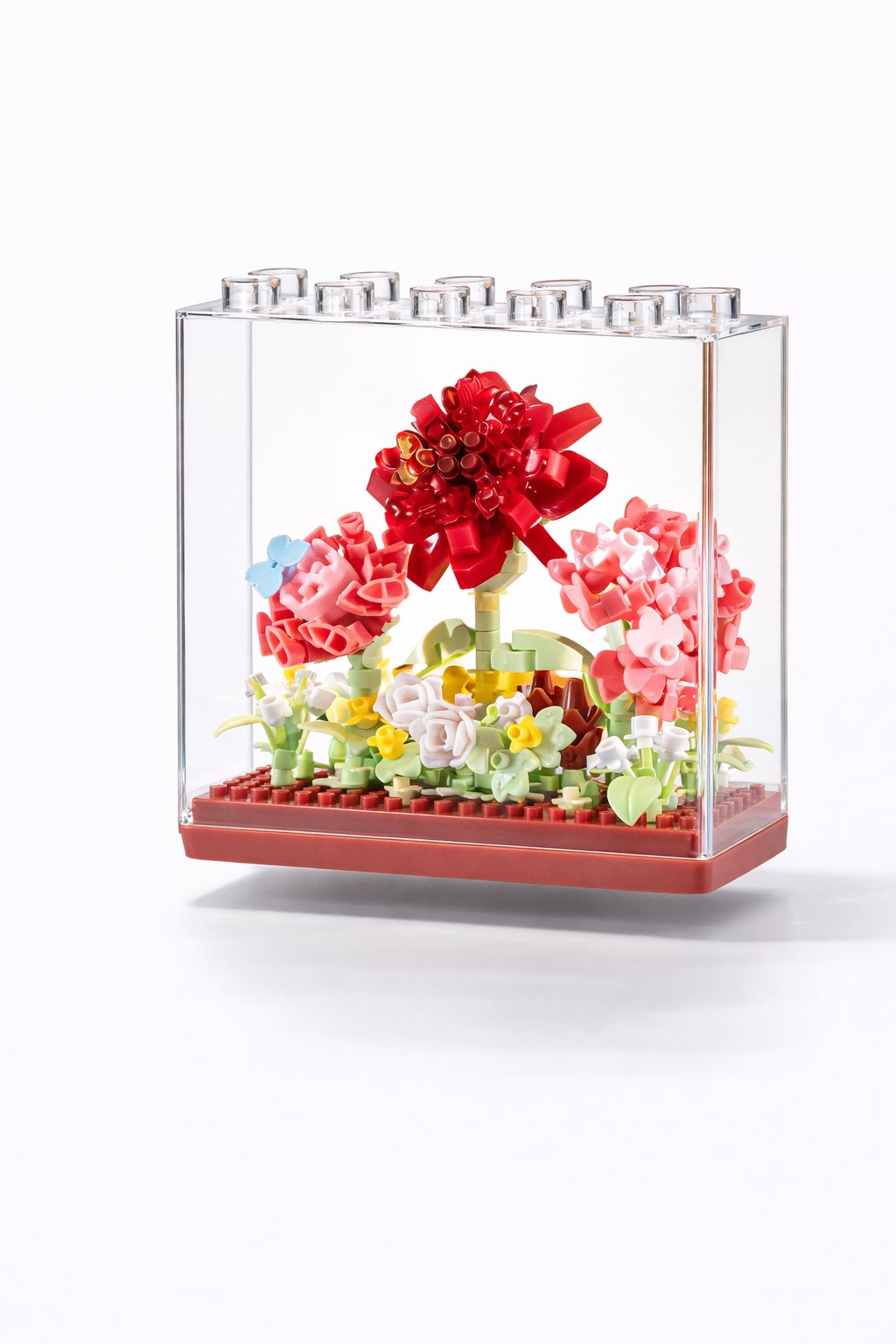 Red Garden Floral Display Mini Building Block Set with Acrylic Case (256 Pieces)